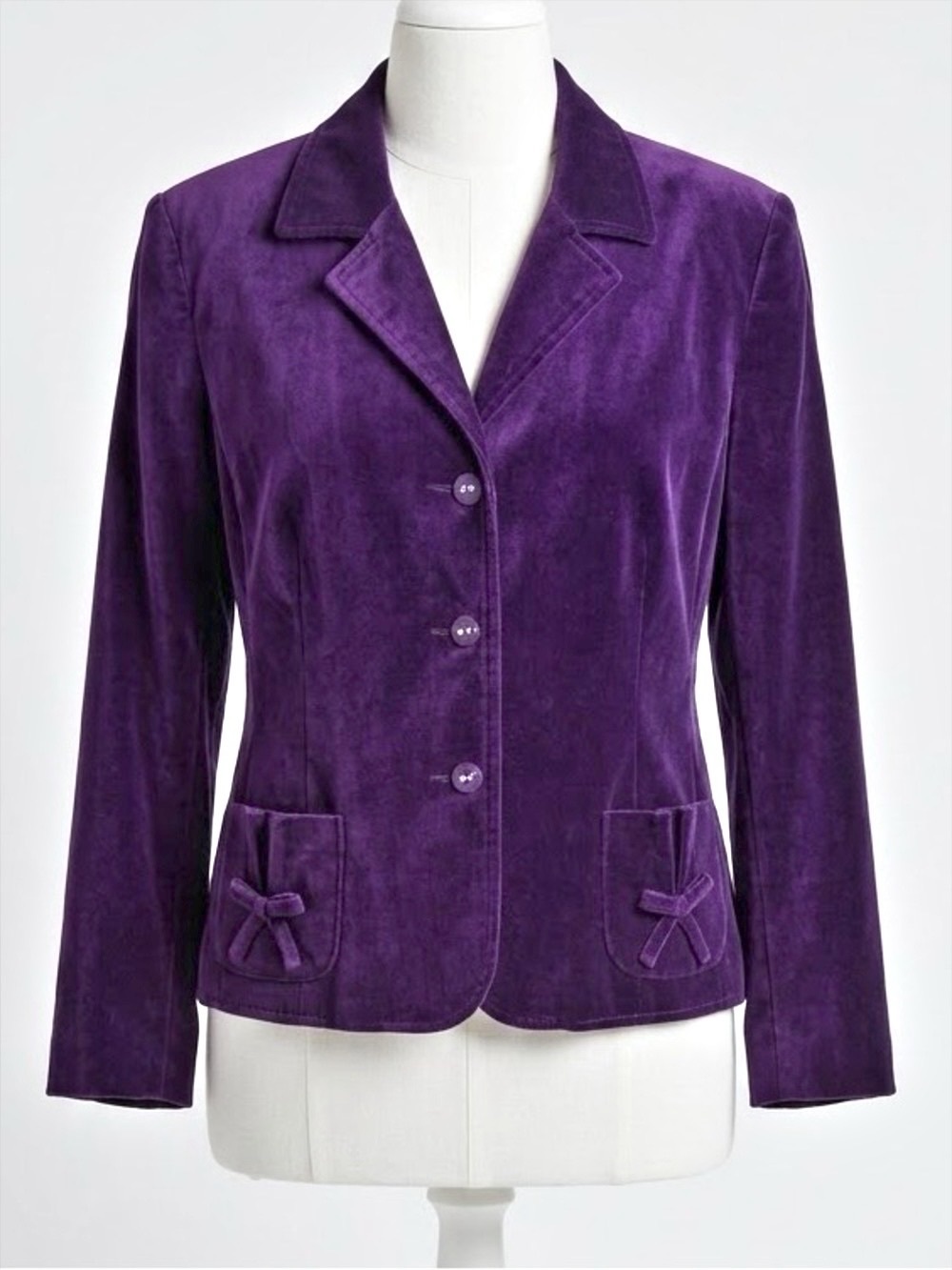 Stanley Blacker Purple Jewel Tone 100% Cotton Velvet Bow Pocket Blazer Size 14